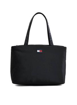 Bolso Tommy Jeans Nylon Tote Negro Para Mujer