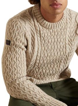 Jersey Superdry Jacob Cable Beige Para Hombre