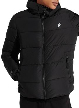 Chaqueta Superdry Hooded Puffer Negro Para Hombre