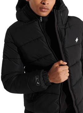 Chaqueta Superdry Hooded Puffer Negro Para Hombre