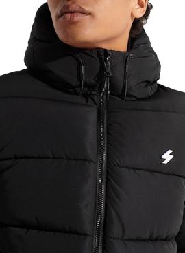 Chaqueta Superdry Hooded Puffer Negro Para Hombre