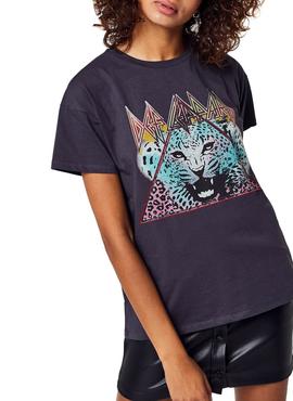 Camiseta Vila Rocksy Leopard Asphalt Para Mujer