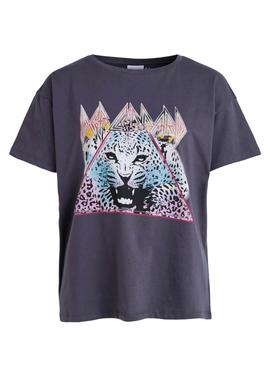 Camiseta Vila Rocksy Leopard Asphalt Para Mujer