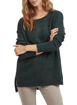 Jersey Vila Ril High Low Knit Top Verde Para Mujer