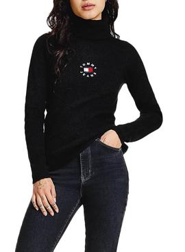 Jersey Tommy Jeans Tiny Cuello Alto Negro Mujer