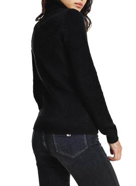 Jersey Tommy Jeans Tiny Cuello Alto Negro Mujer