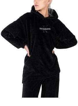Sudadera Calvin Klein Corduroy Hoodie Negra Mujer
