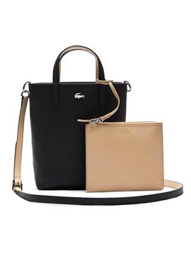 Bolso Lacoste Reversible Negro Beige Para Mujer