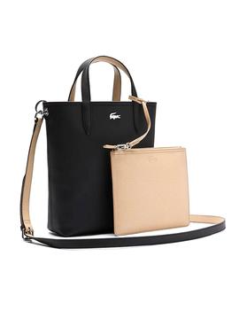 Bolso Lacoste Reversible Negro Beige Para Mujer