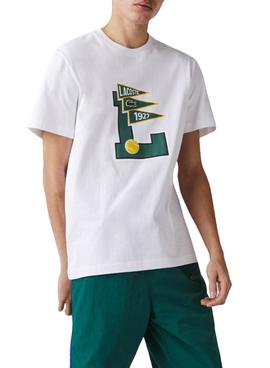 Camiseta Lacoste Banderin Blanca Para Hombre