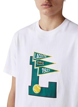 Camiseta Lacoste Banderin Blanca Para Hombre