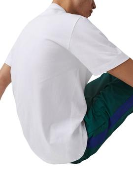 Camiseta Lacoste Banderin Blanca Para Hombre