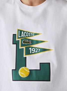 Camiseta Lacoste Banderin Blanca Para Hombre