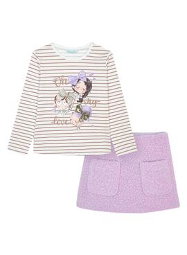 Conjunto Mayoral Falda Camiseta Lila Para Niña