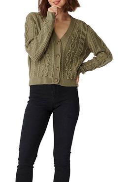 Chaqueta Naf Naf Punto Trenzada Verde Para Mujer