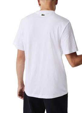 Camiseta Lacoste Blanca Logo Estampado Para Hombre