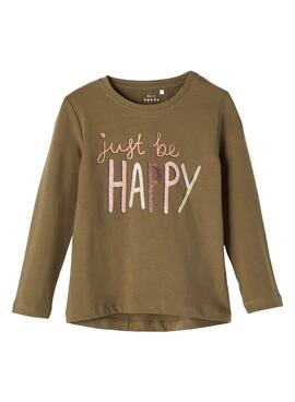 Camiseta Name It Vix Just Be Happy Verde Para Niña