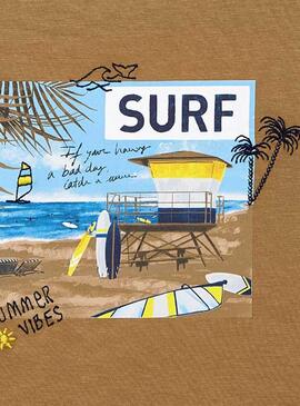 Camiseta Mayoral Surf Playa Marrón Para Niño