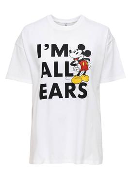Camiseta Only Disney Life Oversize Mickey Blanco