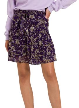 Falda Naf Naf Estampada Corta Morado para Mujer