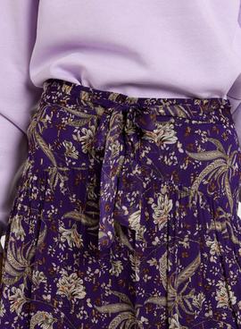 Falda Naf Naf Estampada Corta Morado para Mujer