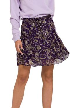 Falda Naf Naf Estampada Corta Morado para Mujer