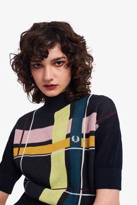 Jersey Fred Perry Geométrico Azul Para Mujer