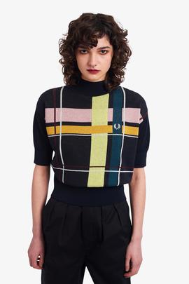 Jersey Fred Perry Geométrico Azul Para Mujer