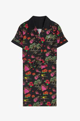 Vestido Camisero Fred Perry Hawaiano Negro Para Mujer