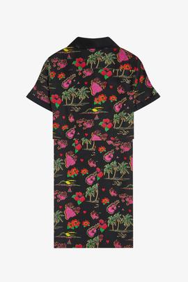 Vestido Camisero Fred Perry Hawaiano Negro Para Mujer