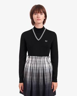 Jersey Fred Perry De Punto Largo Negro Para Mujer