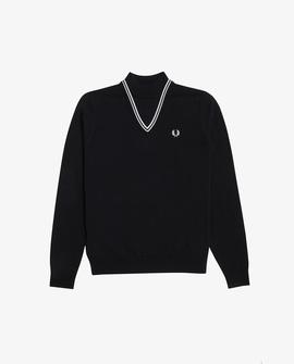 Jersey Fred Perry De Punto Largo Negro Para Mujer