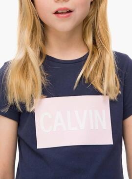 Camiseta Calvin Klein Box Logo Marino Para Niña