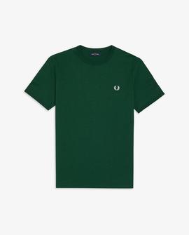 Camiseta Fred Perry Básica Con Logo Bordado Verde Para Hombre