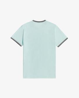 Camiseta Fred Perry Ribetes Azul Celeste Para Hombre