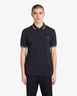 Polo Fred Perry Icónico Azul Marino y Rojo Para Hombre