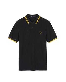 Polo Fred Perry Icónico Negro y Amarillo Para Hombre