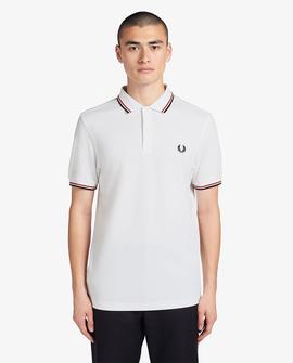 Polo Fred Perry Icónico Blanco y Rojo Para Hombre