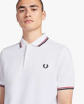 Polo Fred Perry Icónico Blanco y Rojo Para Hombre