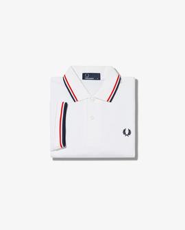 Polo Fred Perry Icónico Blanco y Rojo Para Hombre