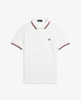 Polo Fred Perry Icónico Blanco y Rojo Para Hombre