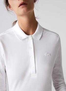 Polo Lacoste Slim Fit Long Blanco Para Mujer