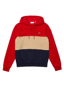 Sudadera Lacoste Capucha Felpa Block Rojo Hombre