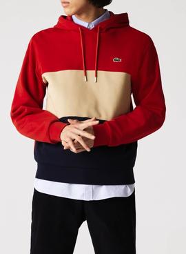 Sudadera Lacoste Capucha Felpa Block Rojo Hombre