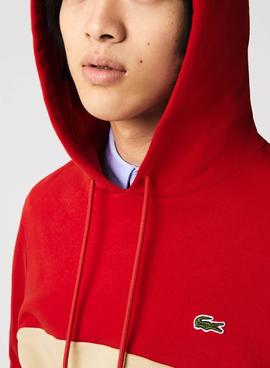 Sudadera Lacoste Capucha Felpa Block Rojo Hombre