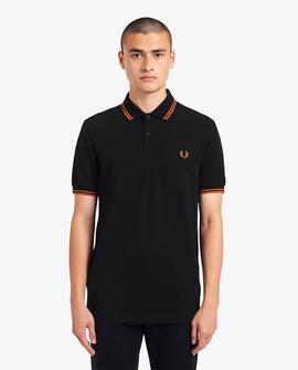 Polo Fred Perry Icónico Negro y Naranja Para Hombre