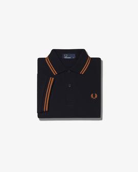 Polo Fred Perry Icónico Negro y Naranja Para Hombre