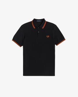 Polo Fred Perry Icónico Negro y Naranja Para Hombre