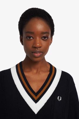 Jersey Fred Perry Cuello Pico Marino Para Mujer