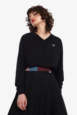 Jersey Fred Perry Pico Negro Para Mujer